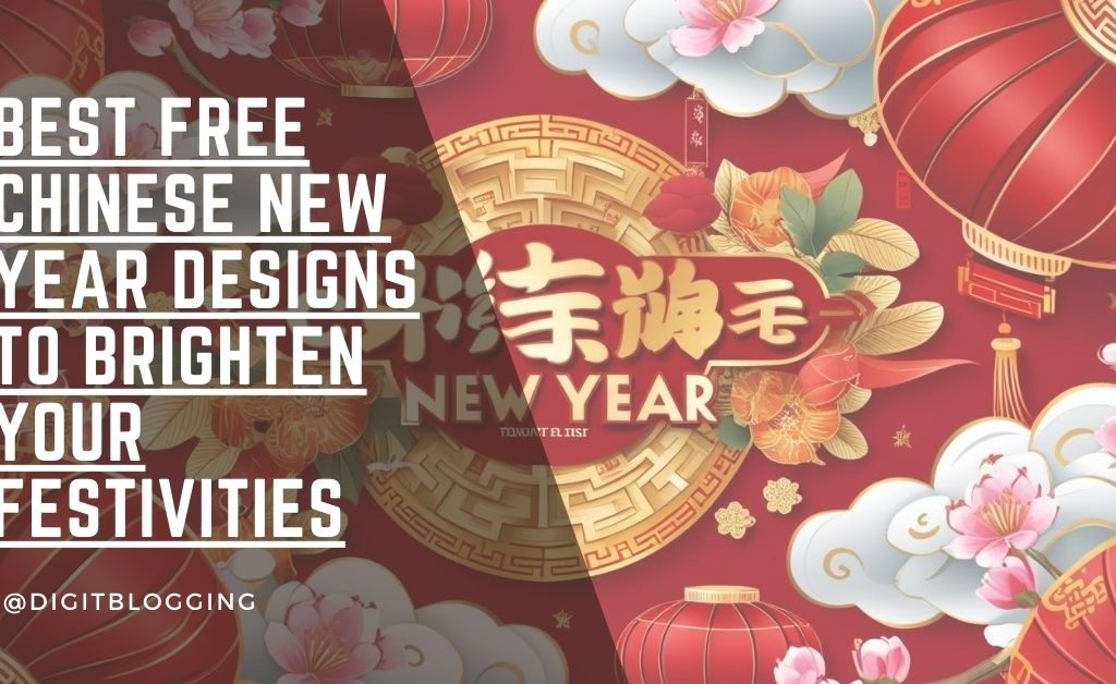 A vibrant Chinese New Year design featuring red lanterns, golden calligraphy, and traditional floral patterns, symbolizing joy and prosperity